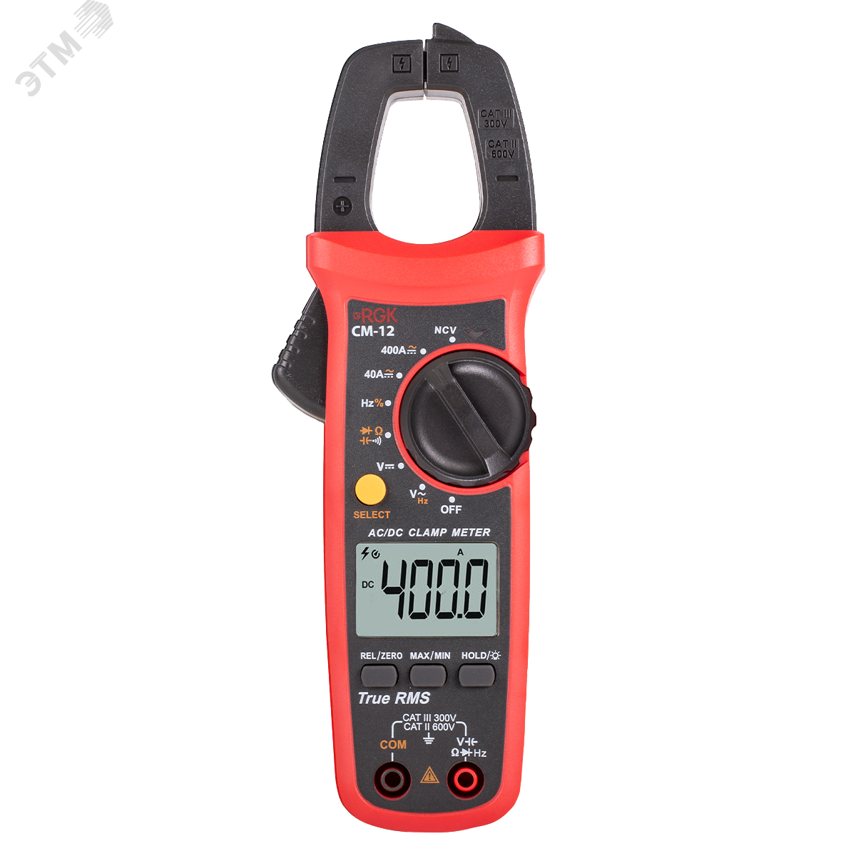 Изображение товара Цифровые токовые клещи RGK CM-12 для измерения до 400 А и диагностики электросистем