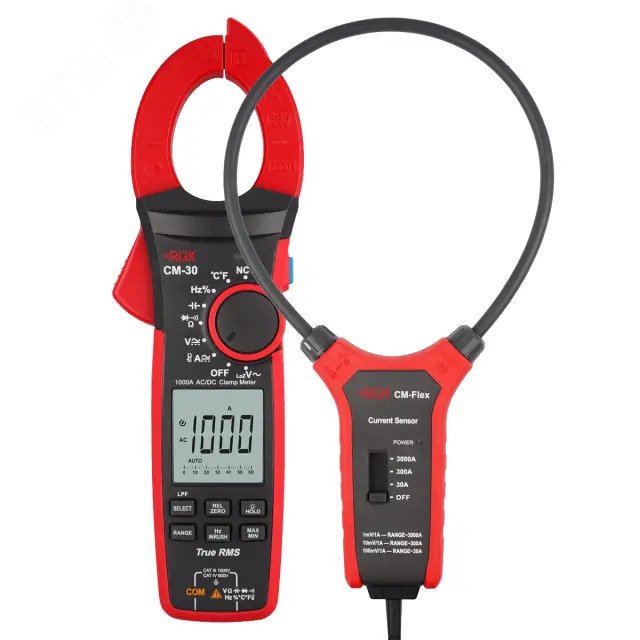 Изображение товара Клещи токоизмерительные CM-30 с поверкой + Токовый датчик RGK CM-Flex (шт) Изображение товара Клещи токоизмерительные CM-30 с поверкой + Токовый датчик RGK CM-Flex (шт)