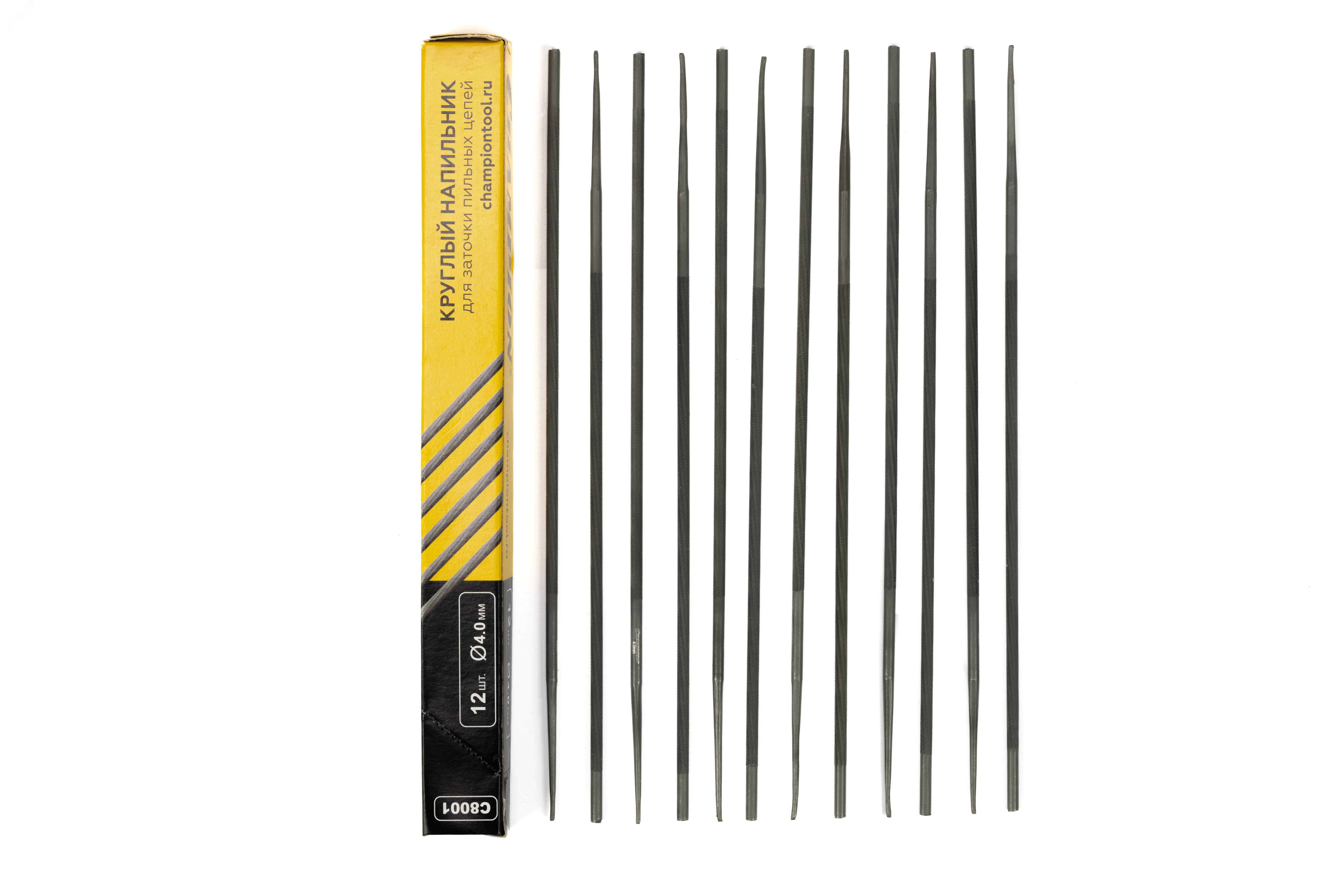 Изображение товара Набор напильников 4,0 мм 12 шт для цепей бензопил CHAMPION