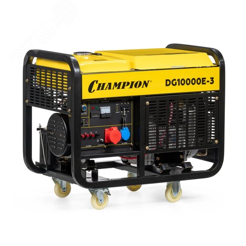 Изображение товара Генератор дизельный DG10000E-3 (400В12,5/13,75кВА 17лс 25л 170кг эектро стартер,колеса,счетчик) (шт)