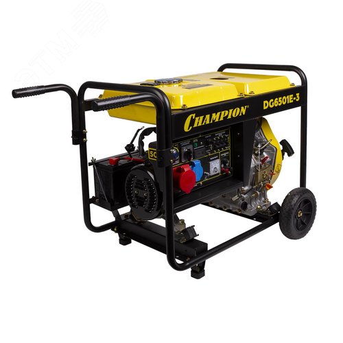 Изображение товара Генератор дизельный DG6501E-3 (400В 6,2/6,8кВА 8,9лс 12,5л 12V 103кг,электро стартер,колеса,счетчик) (шт)