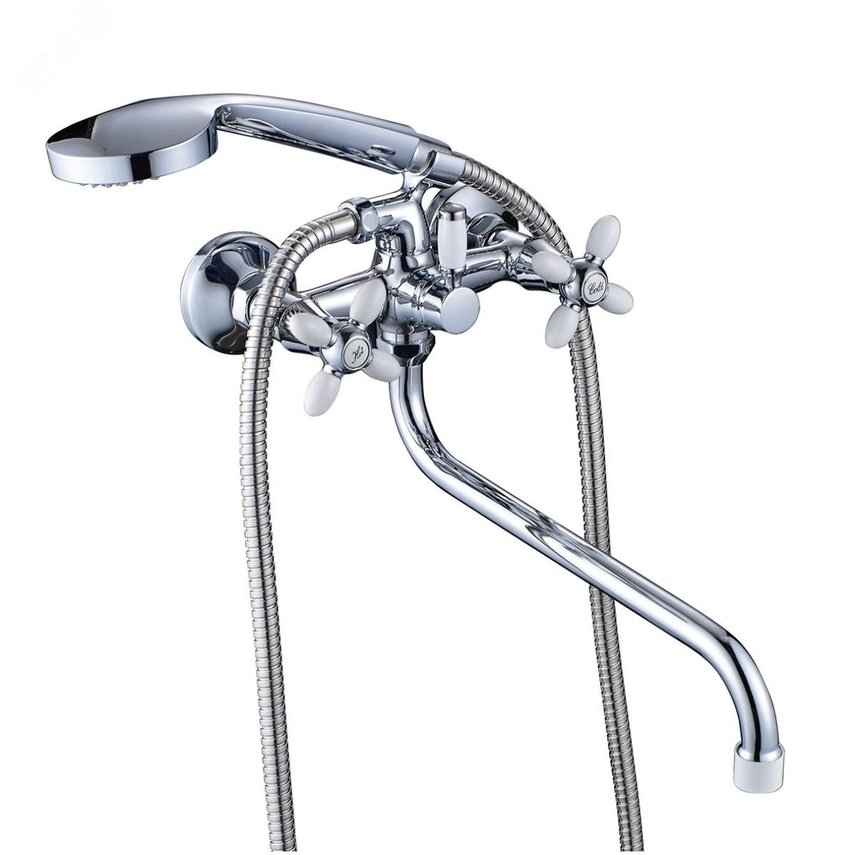 Изображение товара Смеситель для ванны с 2-мя рукоятками с изливом S-30 с цветными ручками белый (шт)