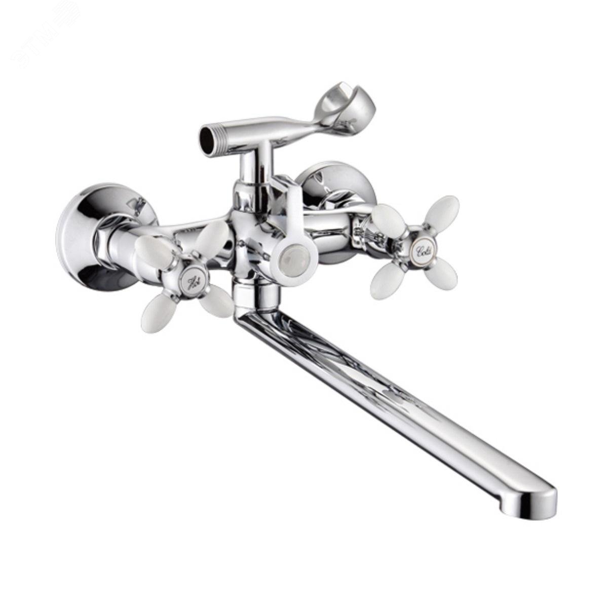 Изображение товара Смеситель для ванны с 2 рукоятками и изливом L-40 белый хром GOTA ROCIO Oliva