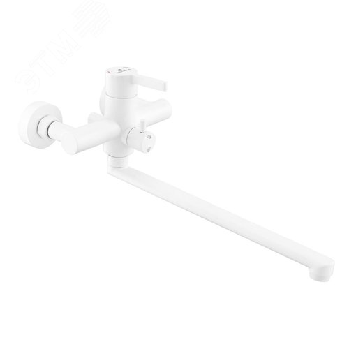 Изображение товара Смеситель для ванны шаровый с длинным изливом переключателем душа белый (шт)