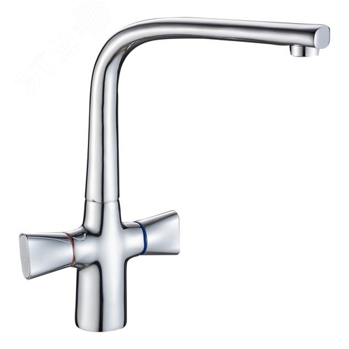 Изображение товара Смеситель для кухни с 2-мя рукоятками с высоким изливом, крепеж гайка (шт)