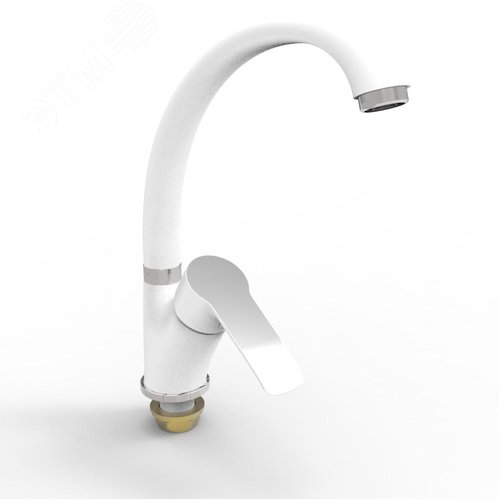 Изображение товара Смеситель для кухни шаровый с высоким изливом, крепеж гайка белый/хром (шт)