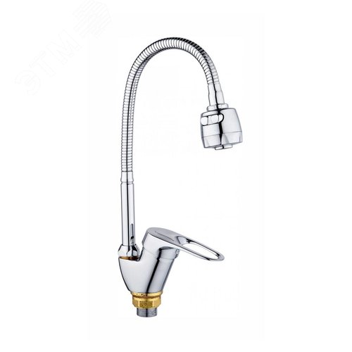 Изображение товара Смеситель для кухни шаровый с гибким регулирующим изливом двух-режимным аэратором гайка (шт)