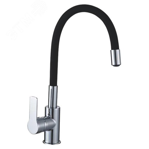 Изображение товара Смеситель для кухни шаровый с силиконовым изливом, крепеж гайка черный с латунным сердечником (шт)