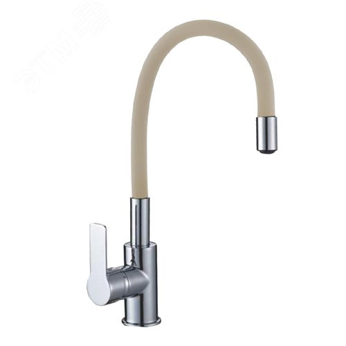 Изображение товара Смеситель для кухни шаровый с силиконовым изливом, крепеж гайка бежевый с латунным сердечником (шт)