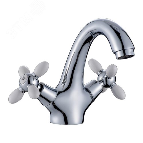 Изображение товара Смеситель для умывальника с 2-мя рукоятками, с цв.ручками белый, креп.шпилька G331041 Oliva GOTA ROCIO (шт)