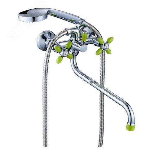 Изображение товара Смеситель для ванны с 2-мя рукоятками с изливом S-30 с цветными ручками салатовый (шт)
