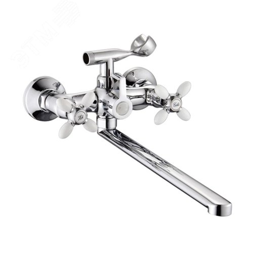 Изображение товара Смеситель для ванны с 2-мя рукоятками с изливом L-40 с цветными ручками белый (шт)