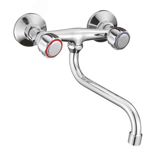 Изображение товара Смеситель для кухни с 2-мя рукоятками пристенный нижний излив (шт)