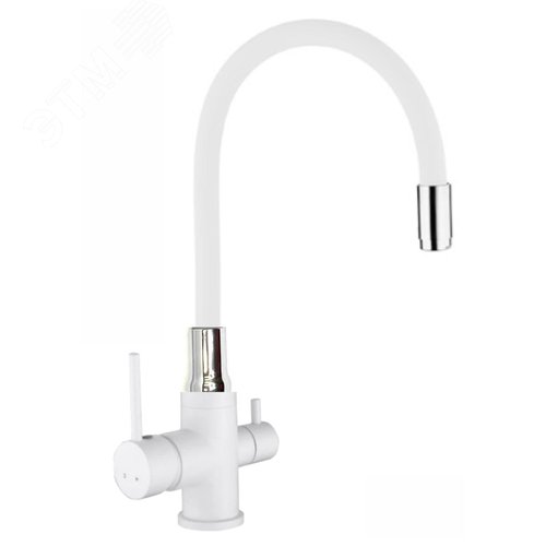 Изображение товара Смеситель для кухни шаровый с дополнительным выходом для питьевой воды с силиконовым изливом белый (шт)