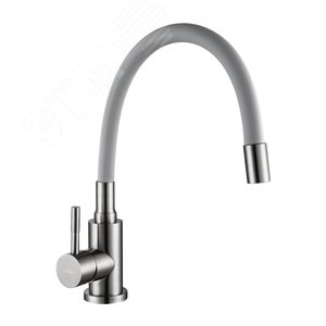 Изображение товара Смеситель для кухни шаровый, с гибким силиконовым изливом серый, нержавеющая сталь (шт)