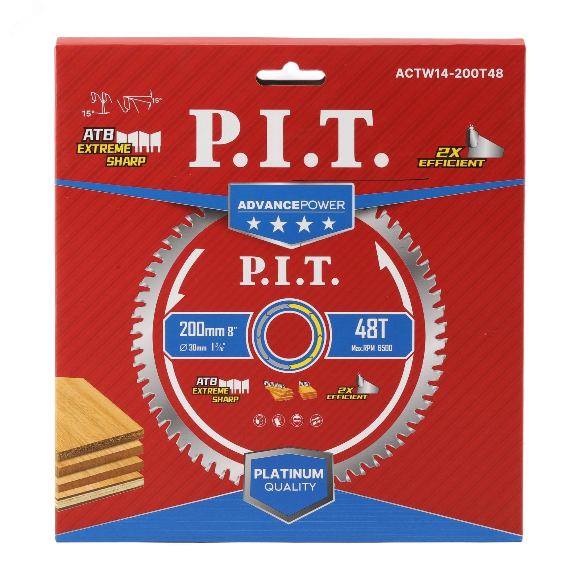 Изображение товара Диск пильный по дереву P.I.T. ADVANCE 200 мм, 48 зубьев, Carbide, ATB 15°