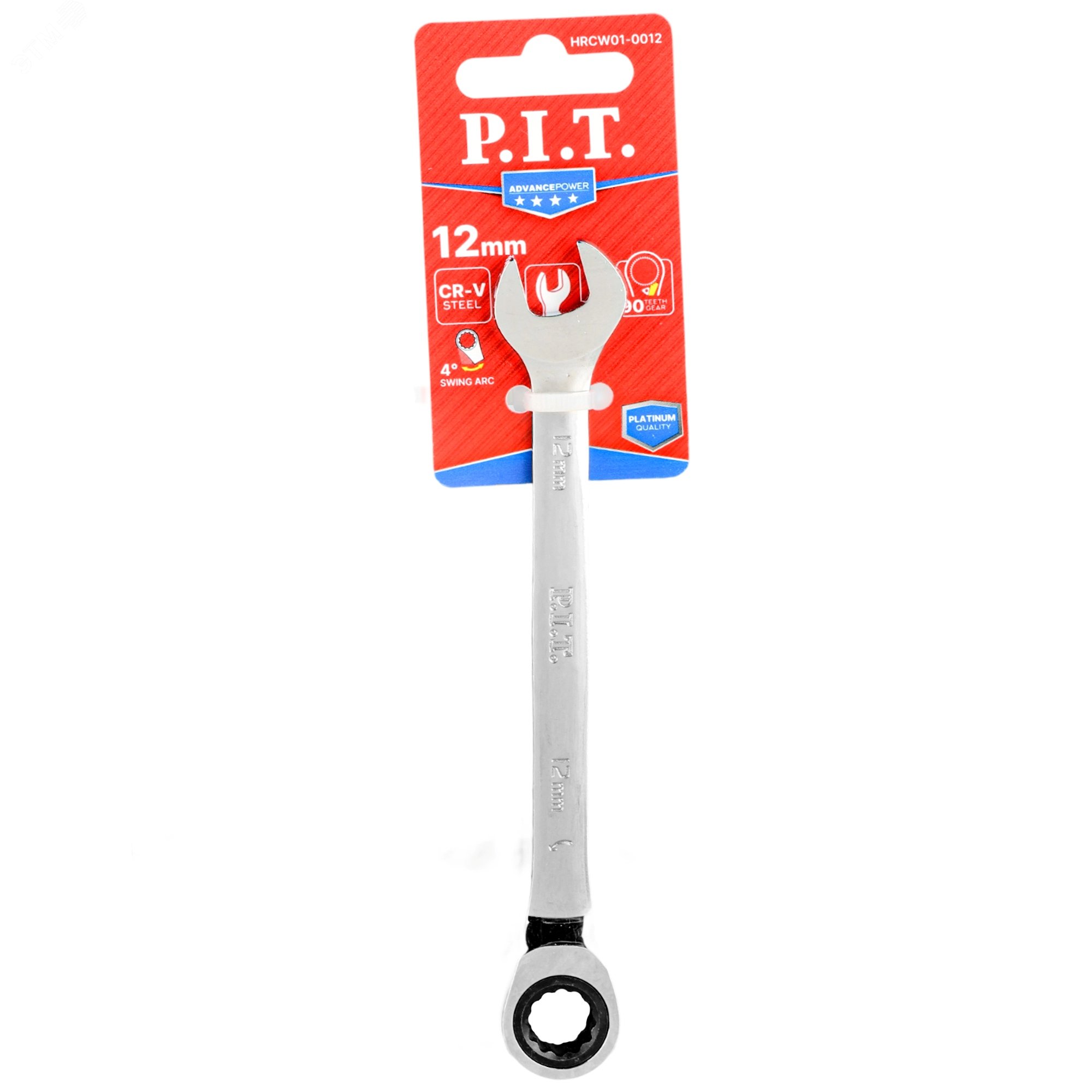 Изображение товара Ключ комбинированный с храповым механизмом P.I.T. ADVANCE HRCW01-0012 (12мм, 40CrV, 90 зубцов, NiCr) (шт)