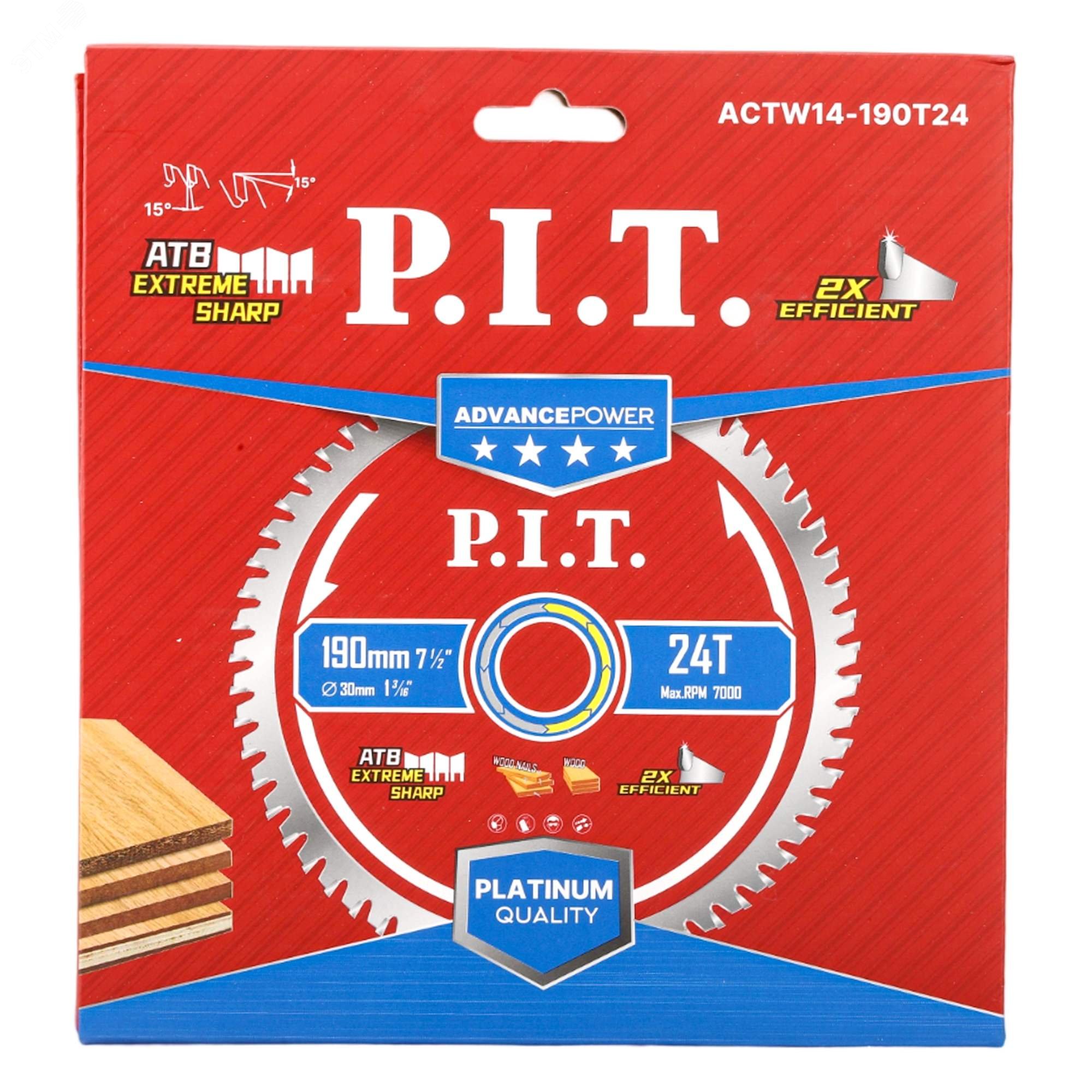 Изображение товара Диск пильный по дереву 190 мм P.I.T. ADVANCE 24 зуба Carbide для циркулярных пил