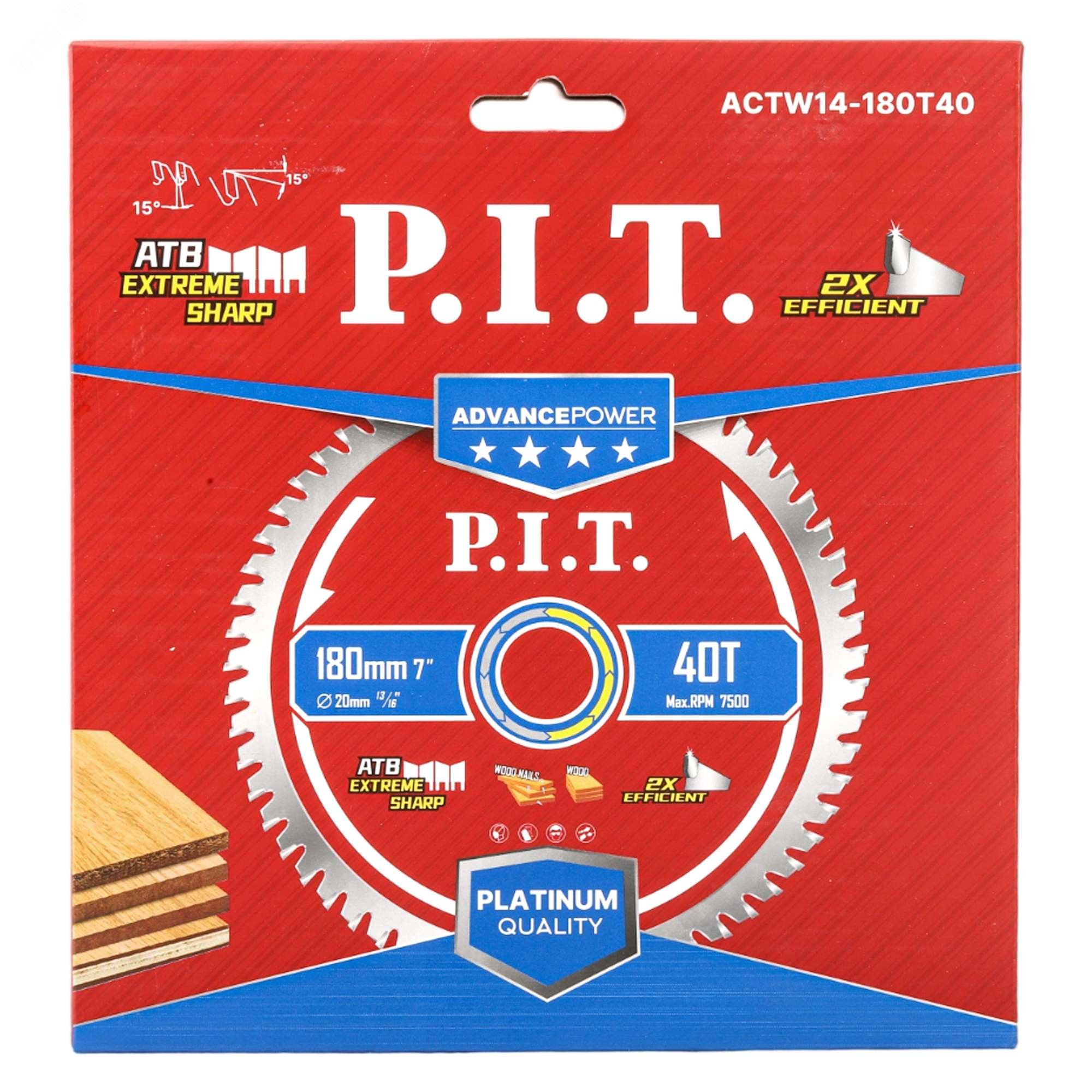 Изображение товара Диск пильный по дереву P.I.T. ADVANCE 180x20x1,4 мм 40T Carbide зуб ATB 15°