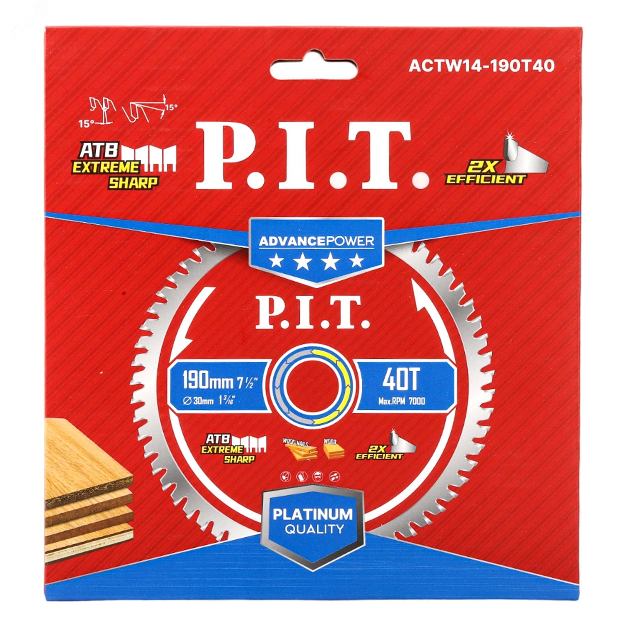Изображение товара Диск пильный по дереву P.I.T. ADVANCE 190x30x1,4 мм 40T Carbide зуб ATB 15°