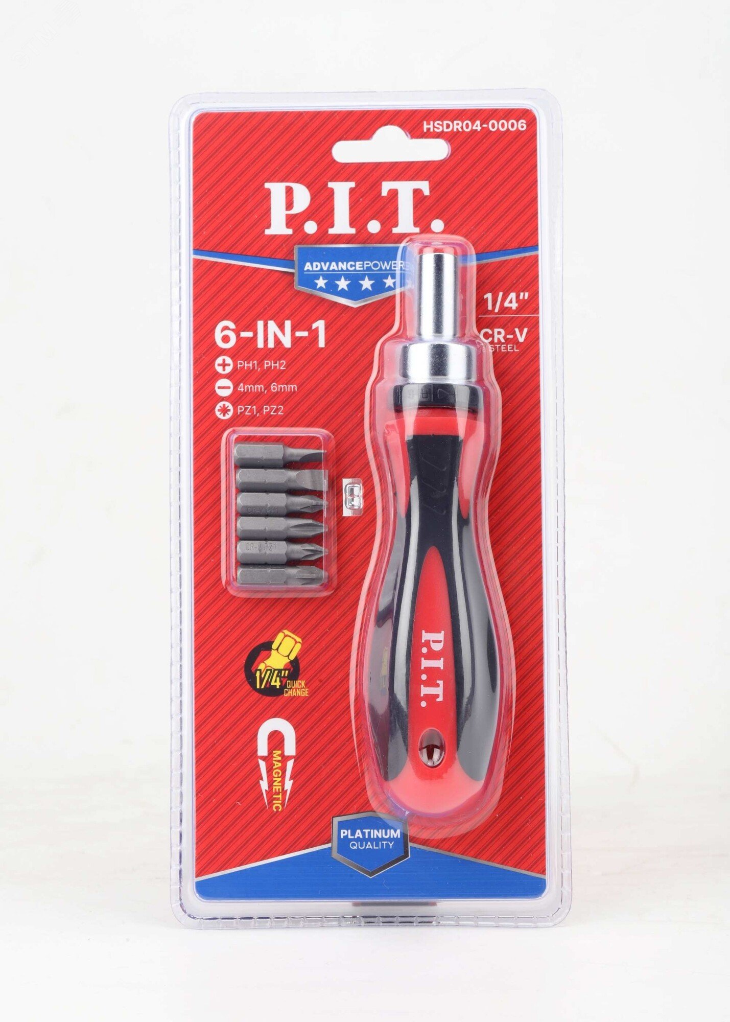 Изображение товара Набор бит с рукояткой P.I.T. ADVANCE HSDR04-0006 6 шт. магнитная рукоятка