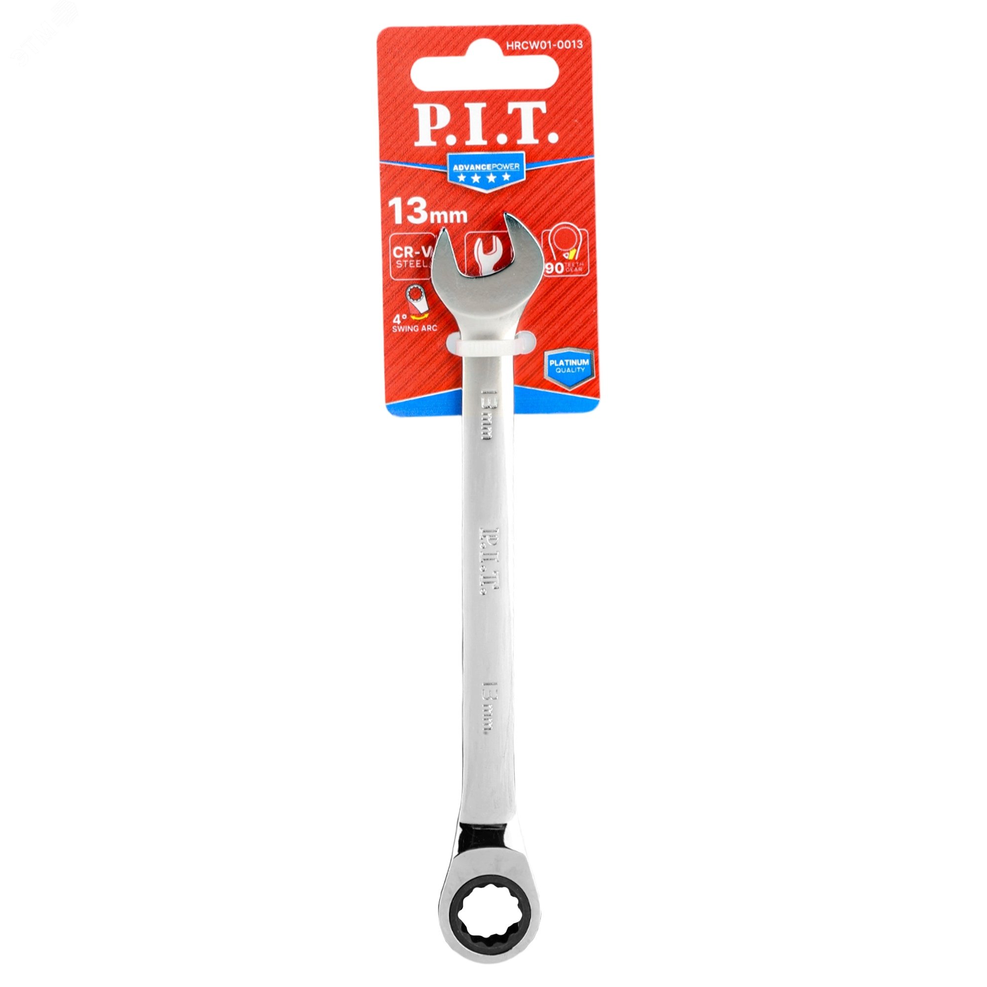 Изображение товара Ключ комбинированный с храповым механизмом P.I.T. ADVANCE HRCW01-0013 (13мм, 40CrV, 90 зубцов, NiCr) (шт)
