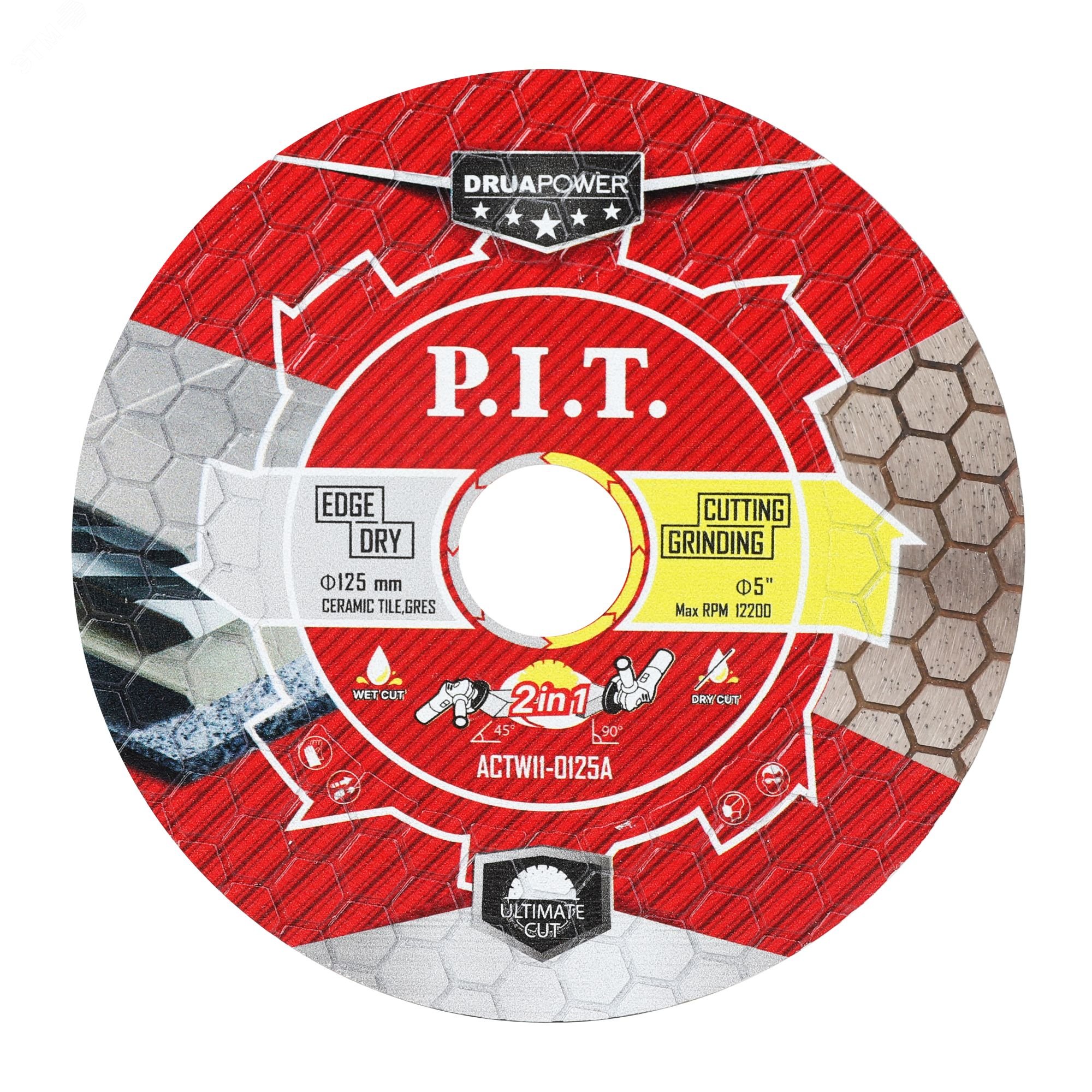 Изображение товара Алмазный диск 2в1 P.I.T. DRUA ACTW11-0125A 125мм сухой мокрый резка шлифовка