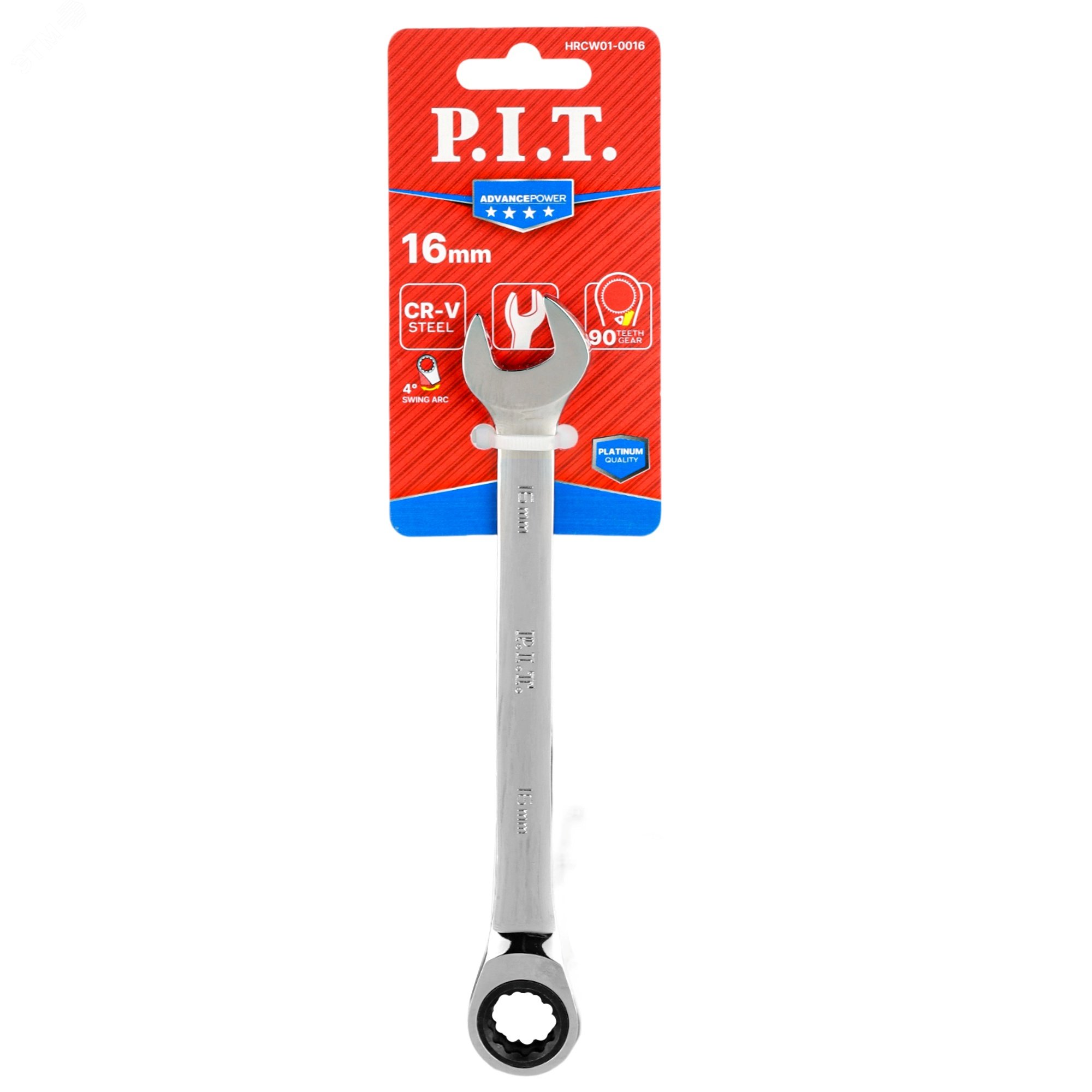 Изображение товара Ключ комбинированный с храповым механизмом P.I.T. ADVANCE HRCW01-0016 (16мм, 40CrV, 90 зубцов, NiCr) (шт)