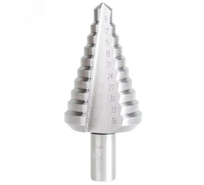 Изображение товара Сверло по металлу ступенчатое P.I.T. 9-36мм, 10 ступеней с шагом 3мм, HSS (AMED08-0936) (шт)