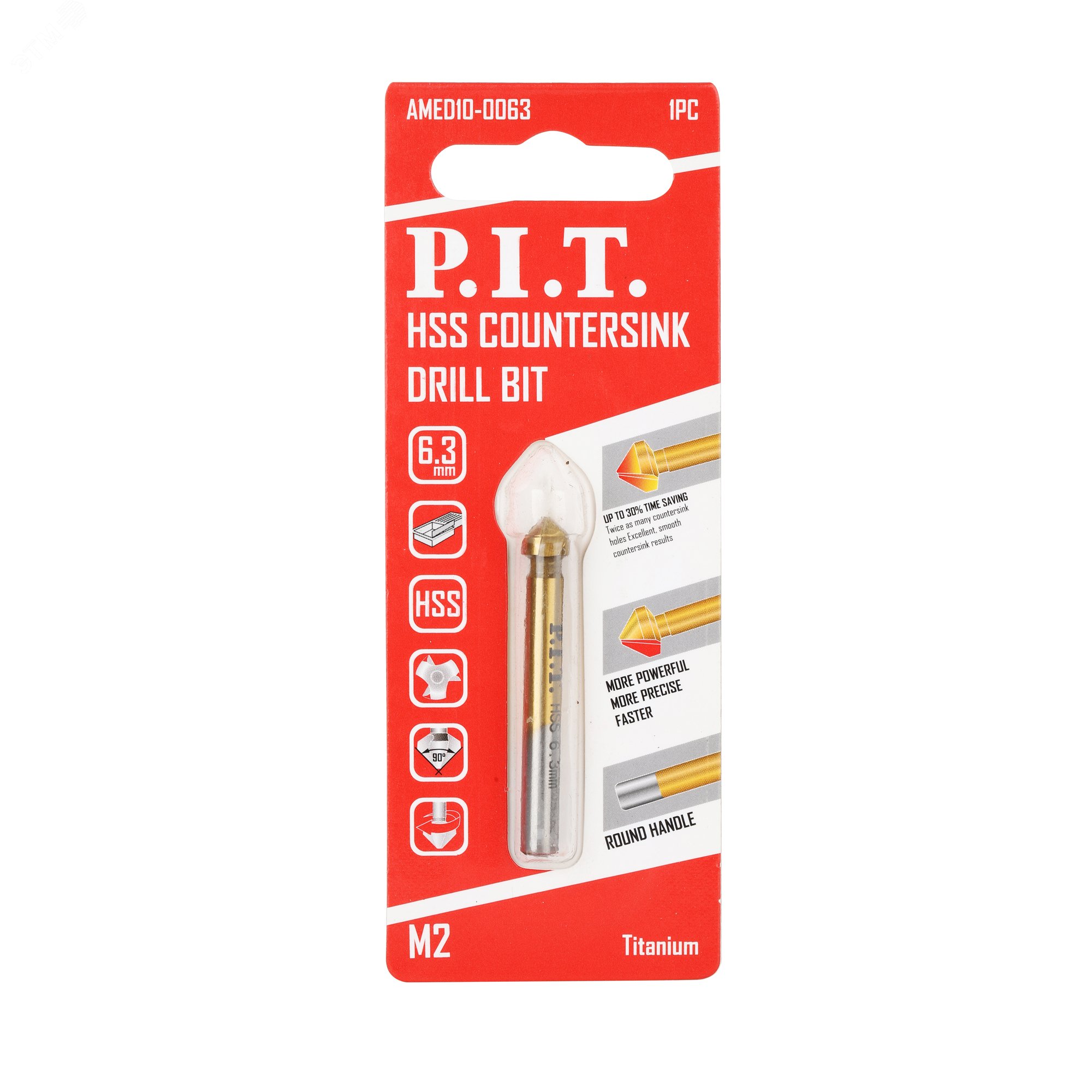 Изображение товара Сверло-зенковка по металлу с титановым покрытием P.I.T. 6,3x45мм, 3 кромки, хв. 5мм (AMED10-0063) (шт)