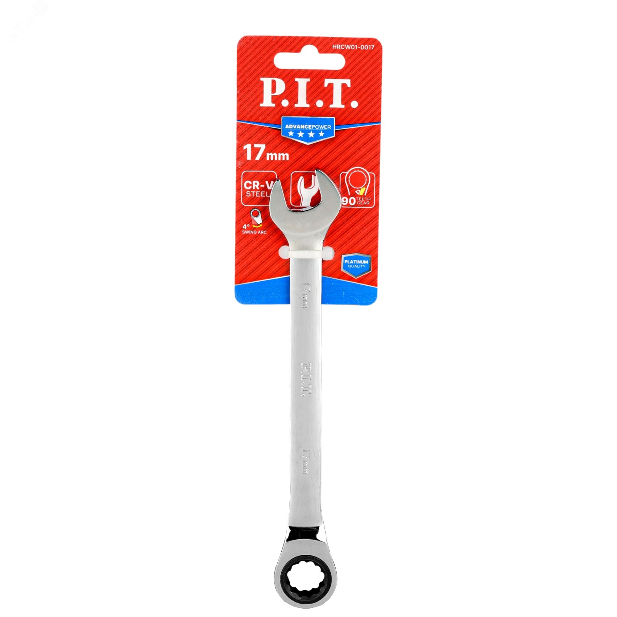 Изображение товара Ключ комбинированный с храповым механизмом P.I.T. ADVANCE HRCW01-0017 (17мм, 40CrV, 90 зубцов, NiCr) (шт)