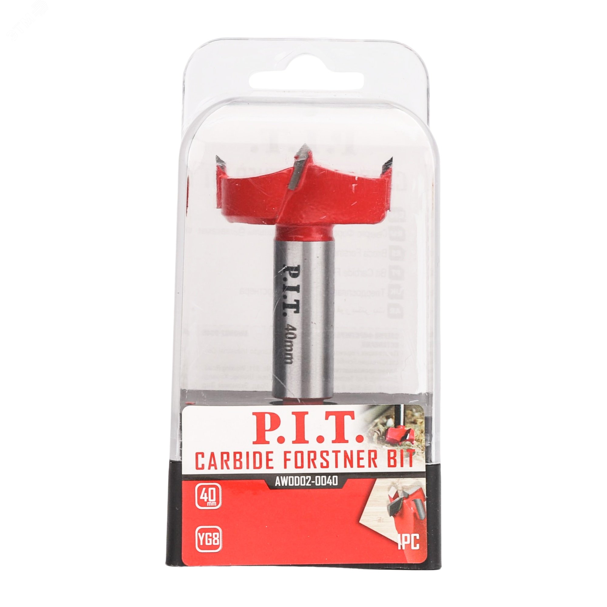 Изображение товара Сверло Форстнера с карбидными вставками P.I.T. 40x88мм, круглый хвостовик