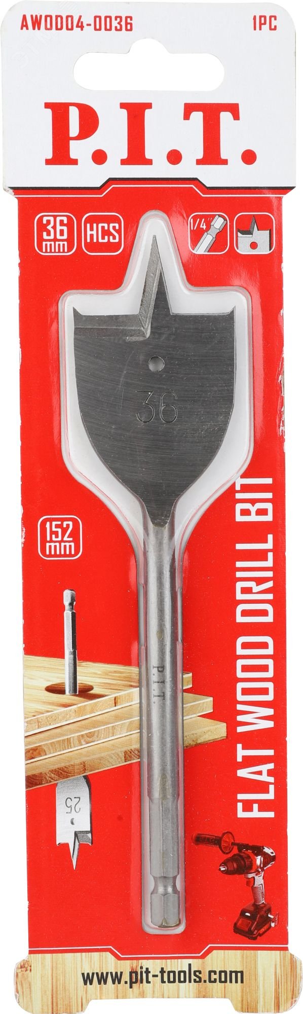 Изображение товара Сверло по дереву перовое AWOD04 36x152 мм сталь HCS для дерева и мягких пород