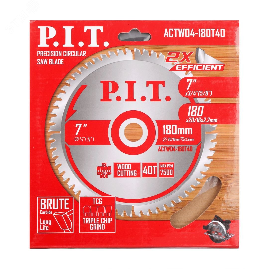 Изображение товара Диск пильный по дереву P.I.T. 180x20/16x1,4 мм 40T TCG для циркулярных и торцовочных пил