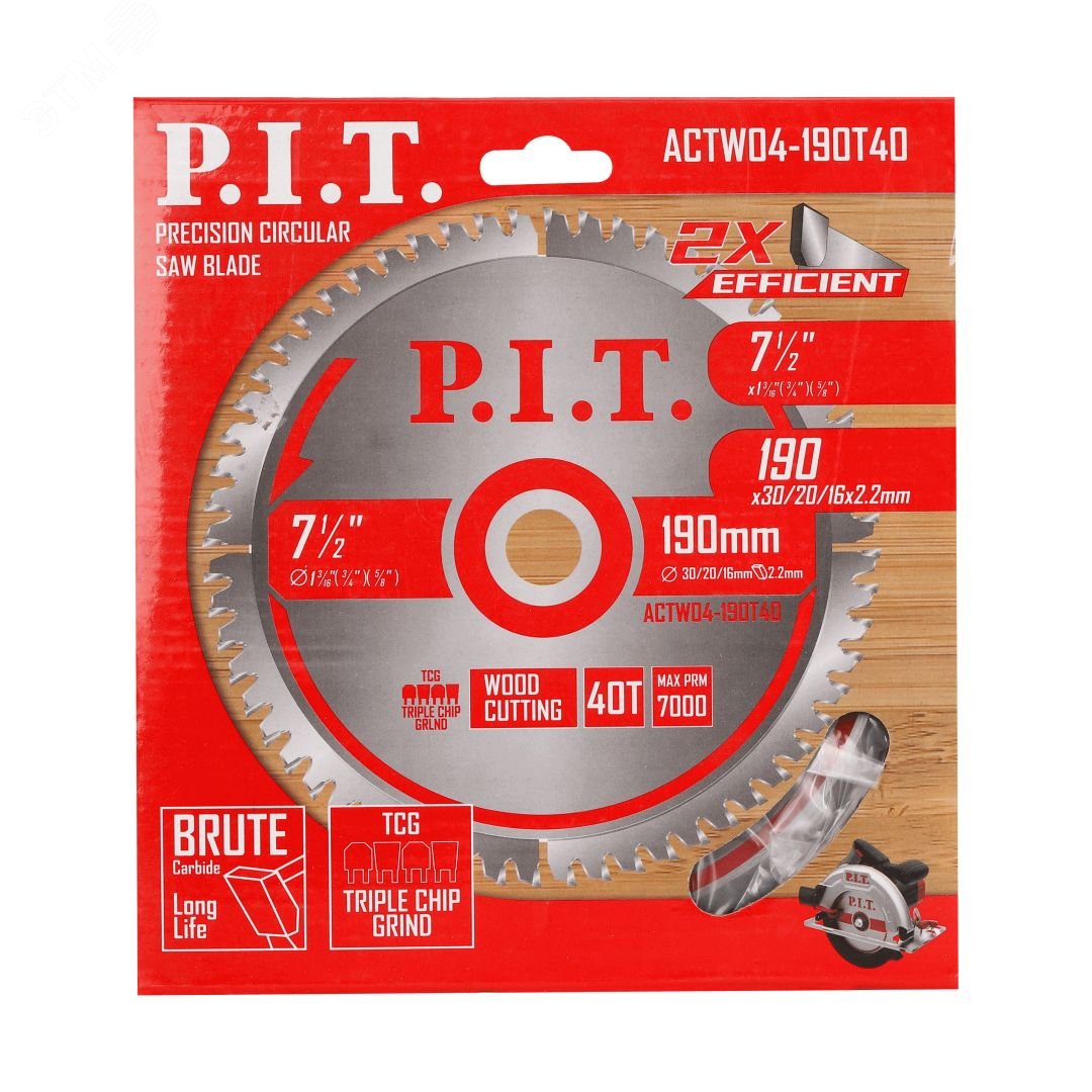 Изображение товара Диск пильный по дереву P.I.T. 190x30/20/16x2 мм 40T TCG для циркулярных пил