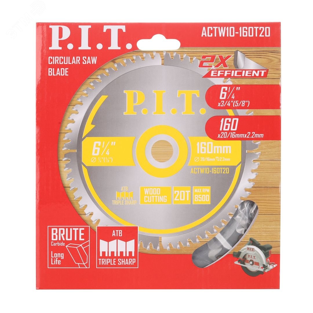 Изображение товара Диск пильный по дереву P.I.T. 160x20/16x2,2 мм 20T ATB для циркулярных пил