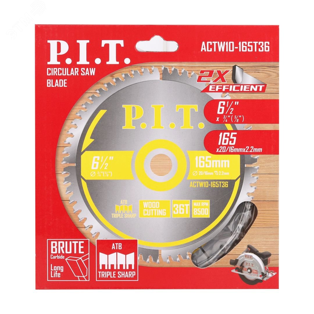 Изображение товара Диск пильный по дереву P.I.T. 165x30/20x2,2 мм 36T ATB для циркулярных пил