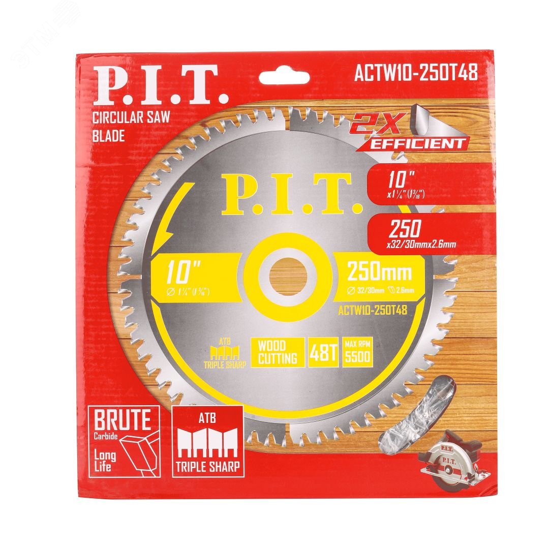 Изображение товара Диск пильный по дереву P.I.T. 250x32/30x2,6 мм 48T ATB для циркулярных пил