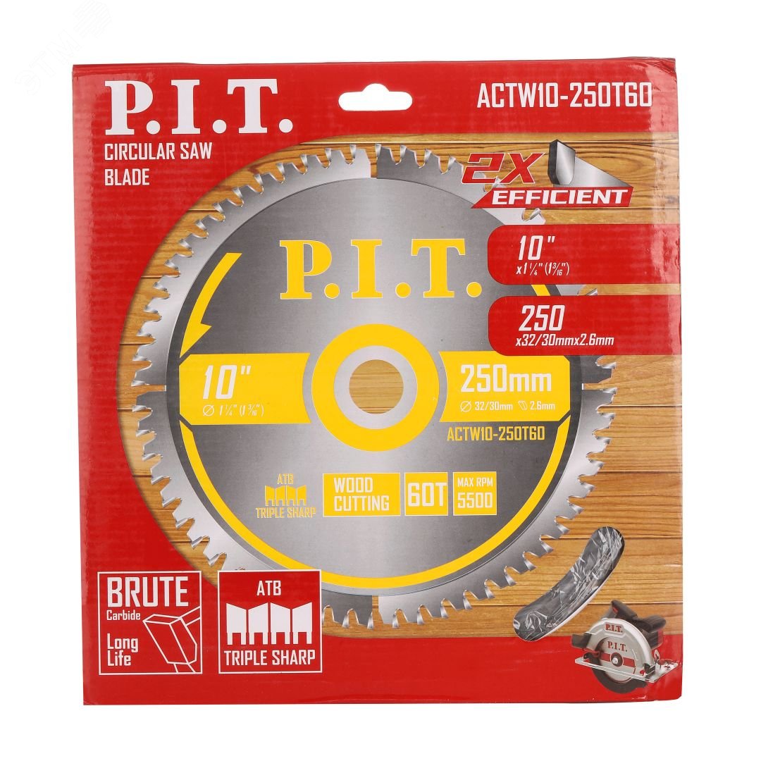 Изображение товара Диск пильный по дереву P.I.T. 250x32/30x2,6 мм 60T ATB для циркулярных пил