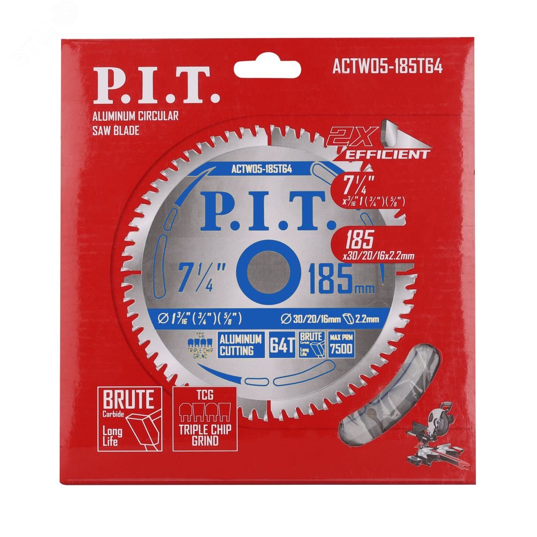 Изображение товара Диск пильный по алюминию P.I.T. 185x30/20/16x2 мм 64T TCG