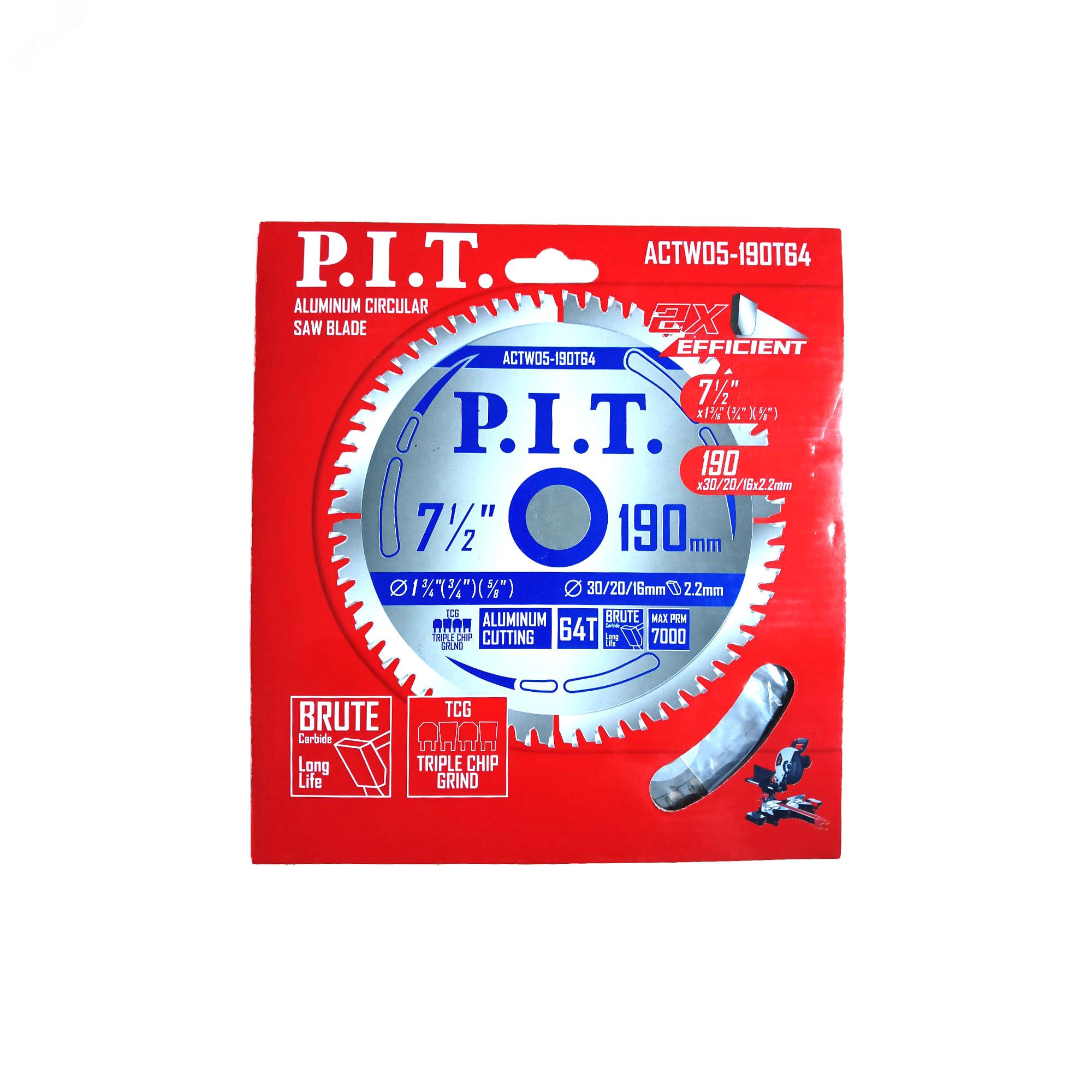 Изображение товара Диск пильный по алюминию P.I.T. 190x30/20/16x2 мм 64T TCG