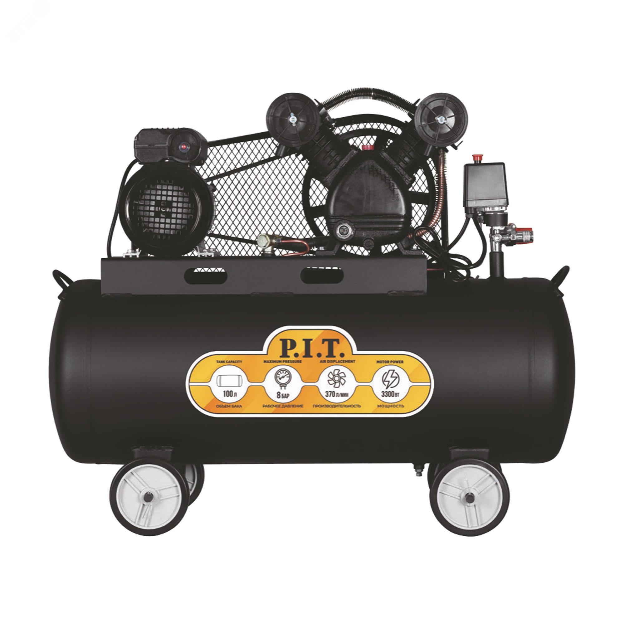 Изображение товара Электрический масляный компрессор P.I.T. PAC100-C2 3,3кВт 370л/мин 100л