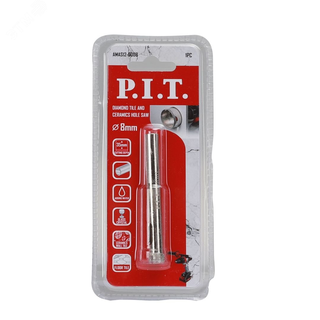 Изображение товара Коронка алмазная по стеклу и керамике P.I.T. 8x35мм, кругл. хв., сухое/мокрое (AMAS12-0008) (шт)