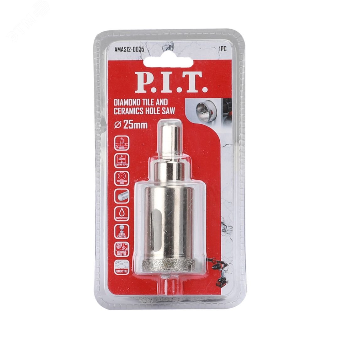 Изображение товара Коронка алмазная по стеклу и керамике P.I.T. 25x40мм, хв.HEX, сухое/мокрое