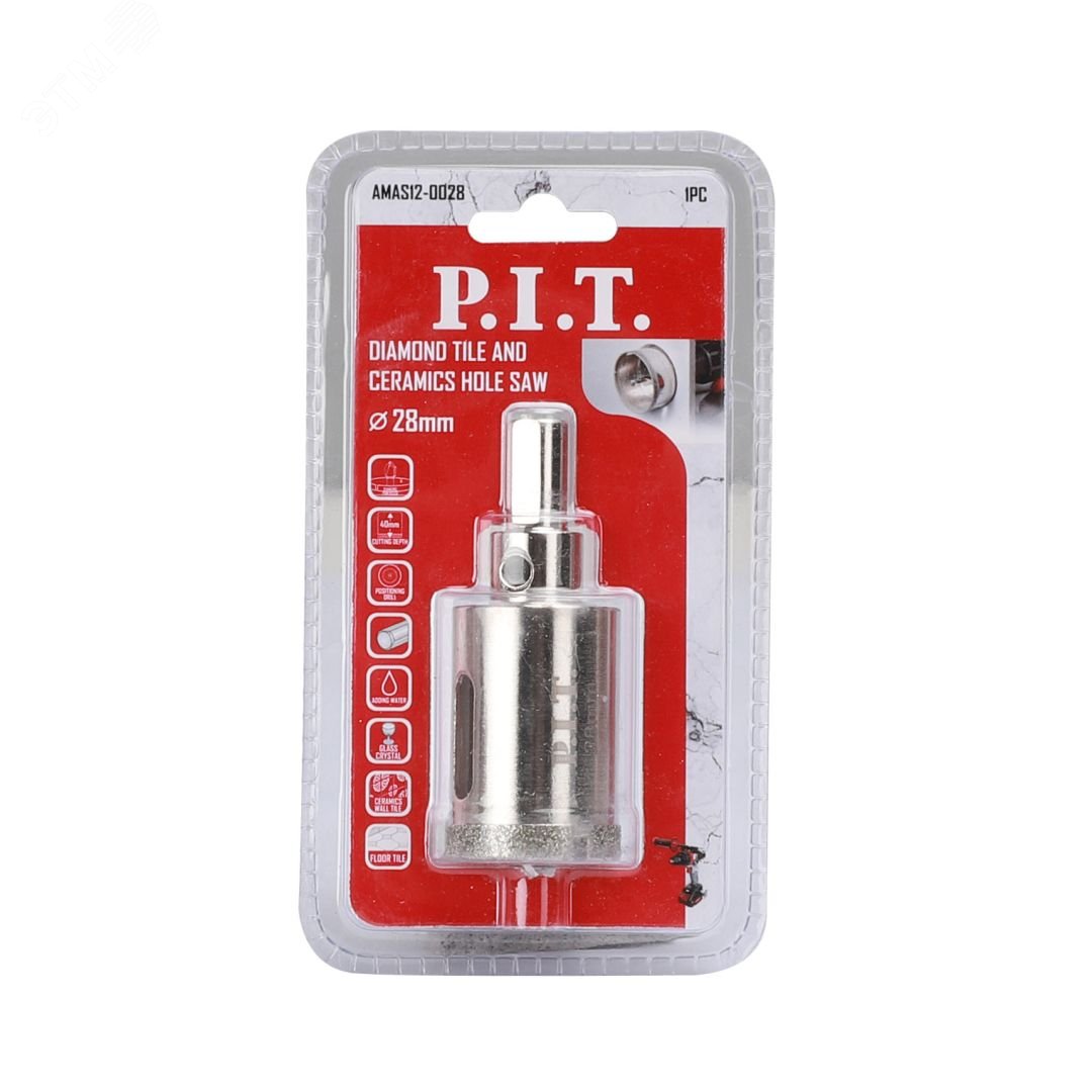 Изображение товара Коронка алмазная по стеклу и керамике P.I.T. 28x40мм, хв.HEX, напр. св., сухое/мокрое (AMAS12-0028) (шт)