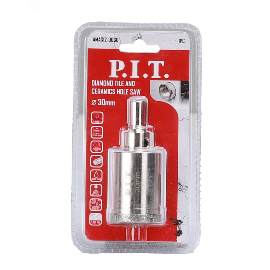 Изображение товара Коронка алмазная по стеклу и керамике P.I.T. 30x40мм, хв.HEX, напр. св., сухое/мокрое (AMAS12-0030) (шт)