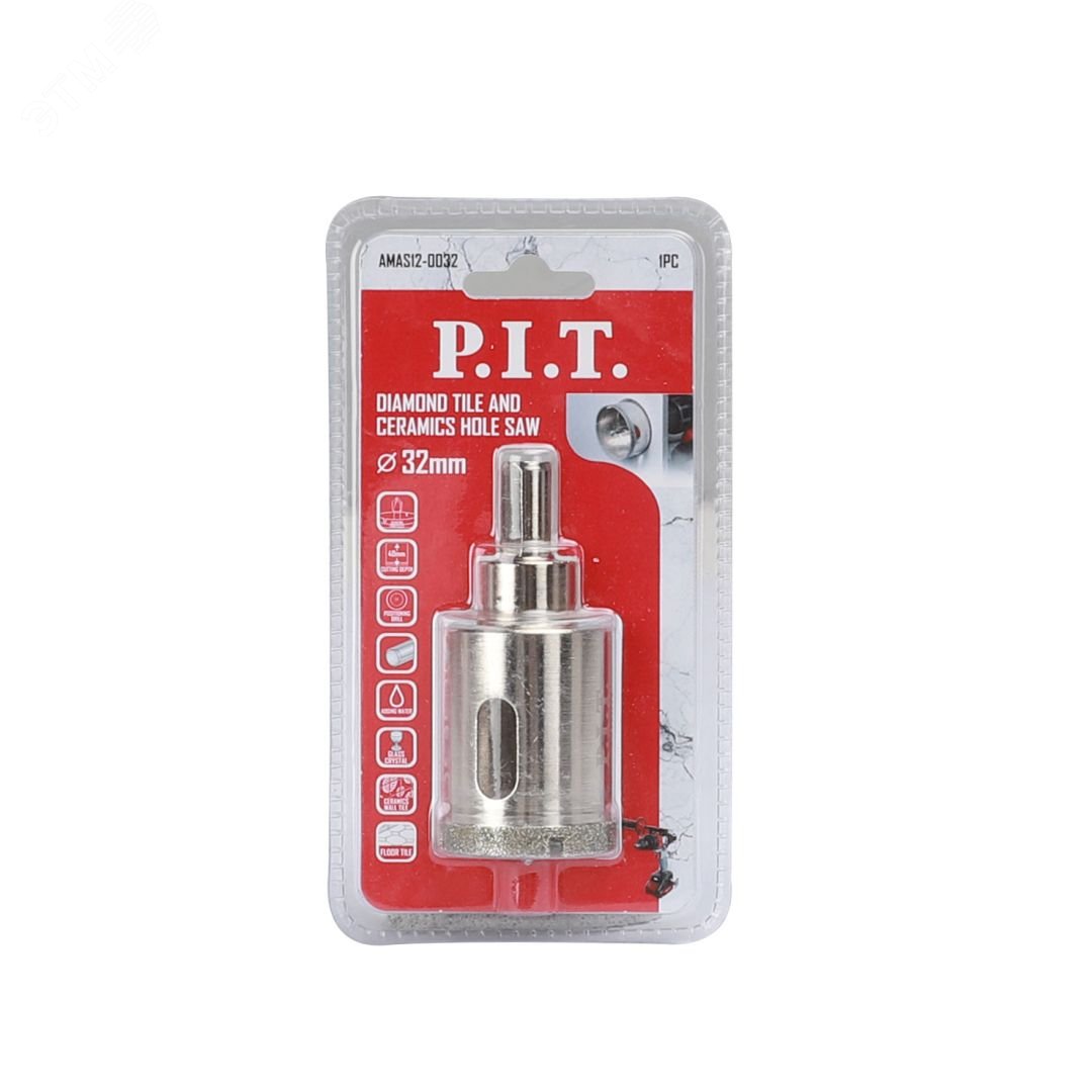 Изображение товара Коронка алмазная по стеклу и керамике P.I.T. 32x40мм, хв.HEX, напр. св., сухое/мокрое (AMAS12-0032) (шт)