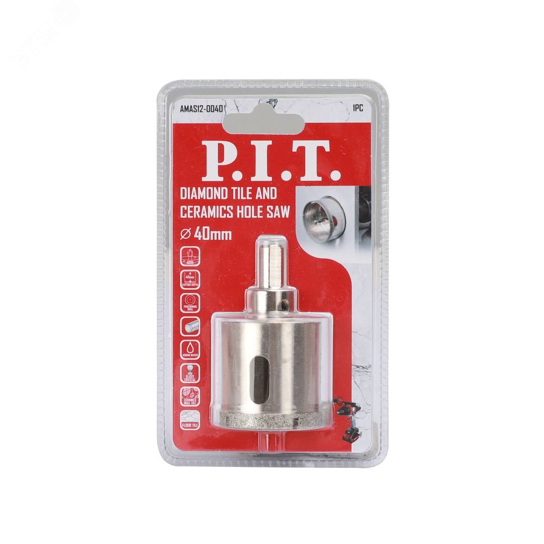 Изображение товара Коронка алмазная P.I.T. 40 мм для стекла и керамики, сухое и мокрое сверление