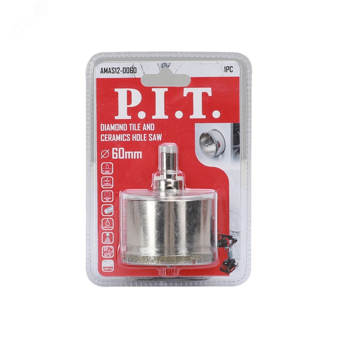 Изображение товара Коронка алмазная по стеклу и керамике P.I.T. 60x40мм, хв.HEX, напр. св., сухое/мокрое (AMAS12-0060) (шт)