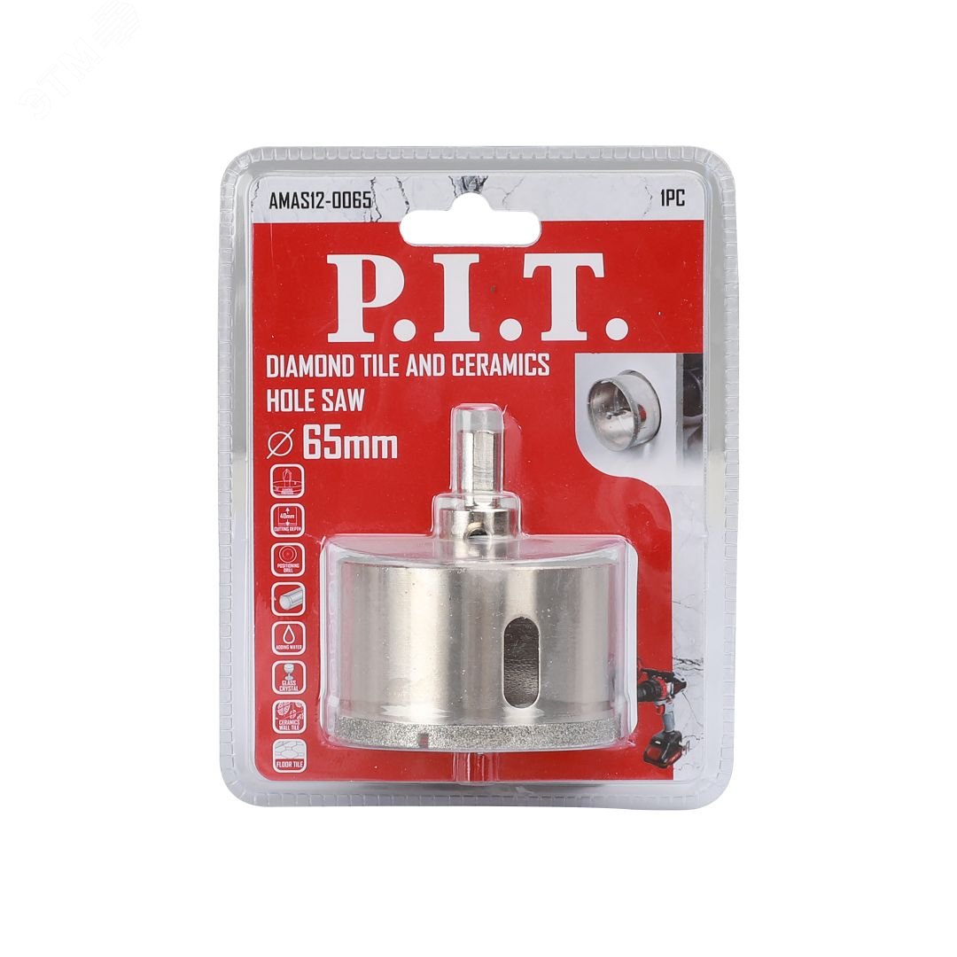 Изображение товара Коронка алмазная по стеклу и керамике P.I.T. 65x40мм, хв.HEX, напр. св., сухое/мокрое (AMAS12-0065) (шт)